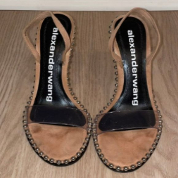 Alexander Wang Nova Transparent Camel Caramel Suede Slingback Sandal 7 (37.5) - Picture 2 of 11